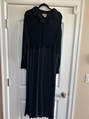 Coldwater Creek Dress Womens 16W Black Woven Velvet Top Crinkle Maxi Skirt Goth